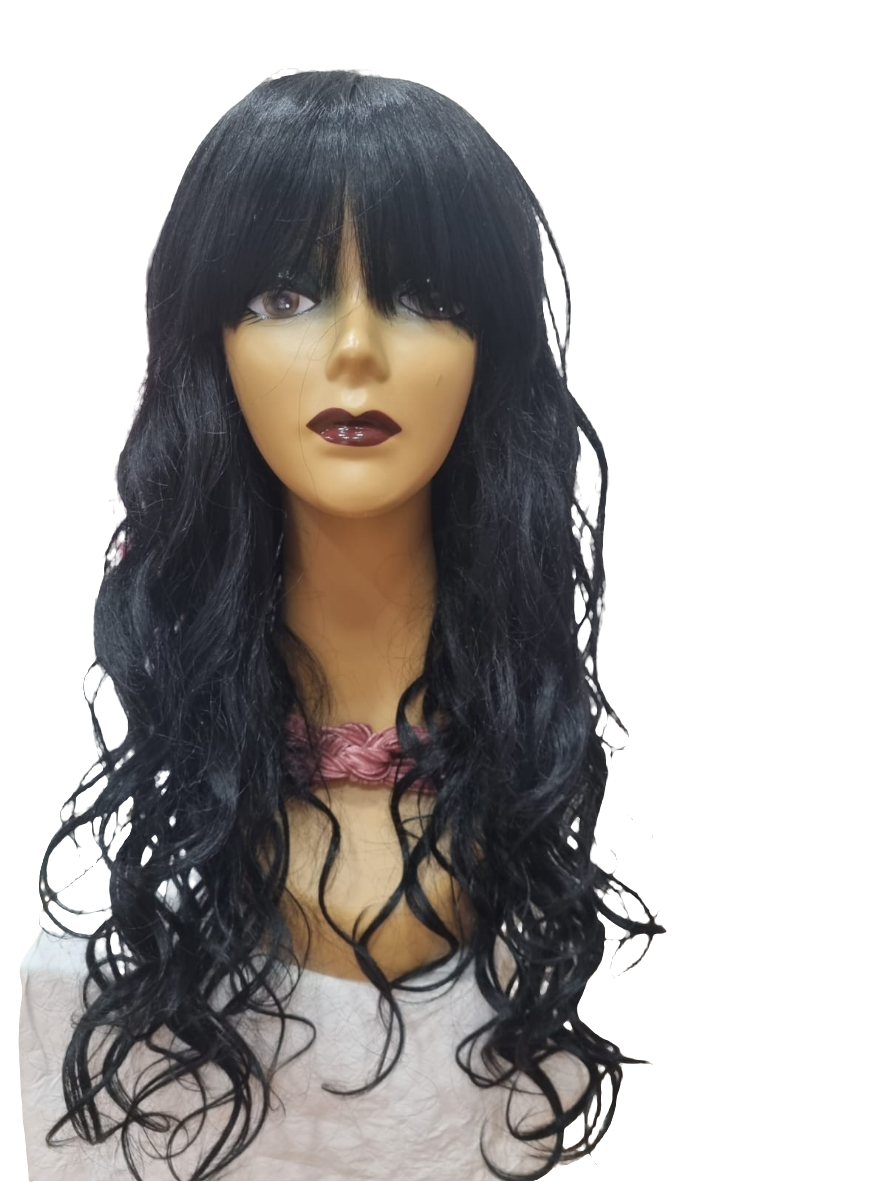 Wig mossa con frangia 70cm color nero