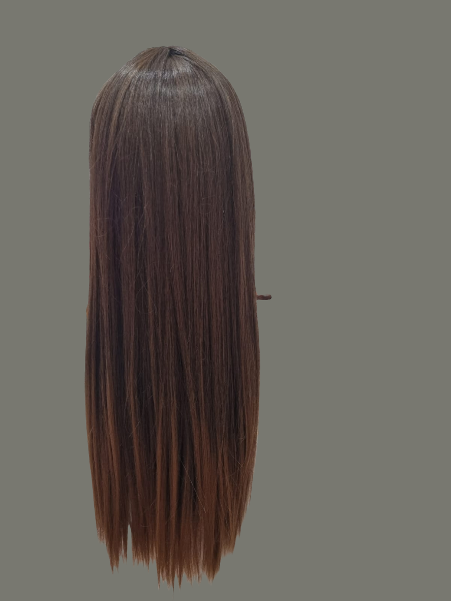 Wig liscia 70cm con frangia castano degradè miele