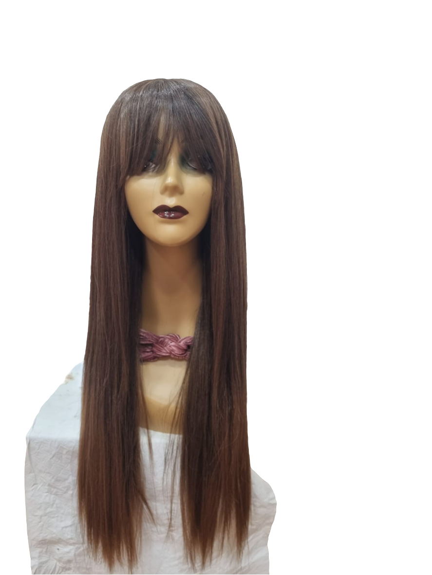 Wig liscia 70cm con frangia castano degradè miele