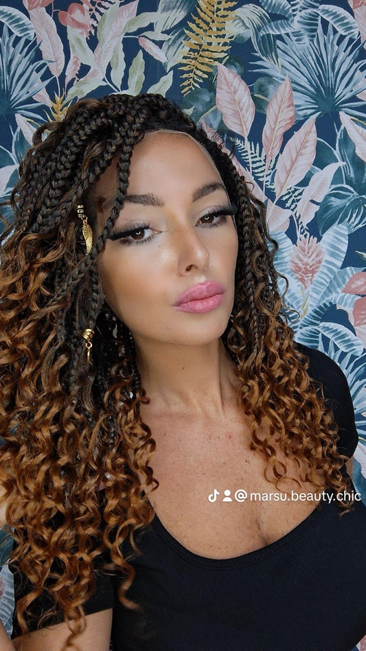 Wig (TOP QUALITY) front lace treccine brasiliane 50cm col.castano degradè miele