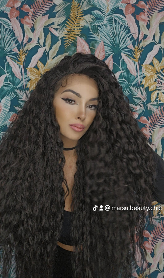 Wig front lace riccia brasiliana XL con cute trasparente nero n2